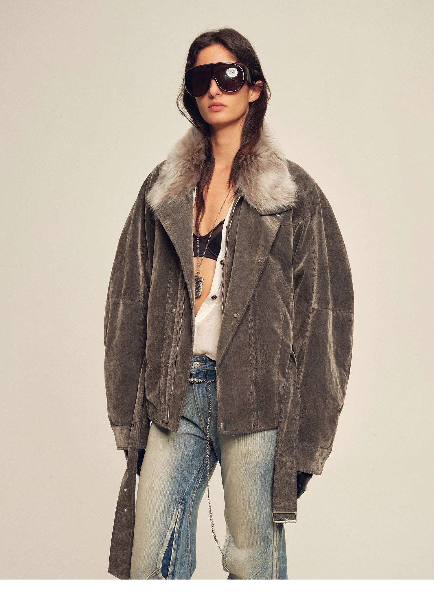 Firelady Fur Women's Goose Down Parka Coat with Detachable Toscana Shearling Fur Collar“Modern Traveler”