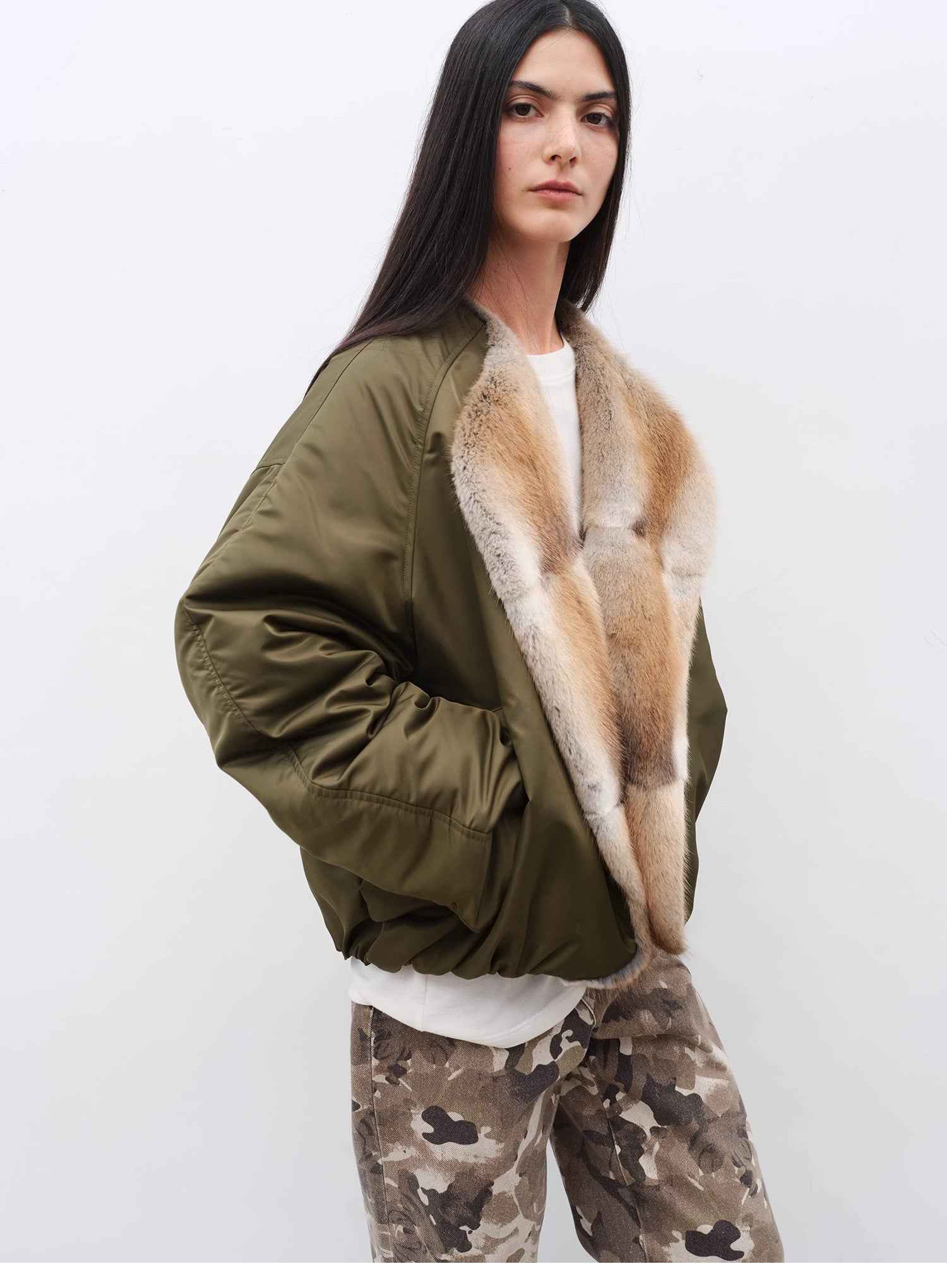 Short Muskrat Fur Parka Goose Down | Luxury Winter Coat