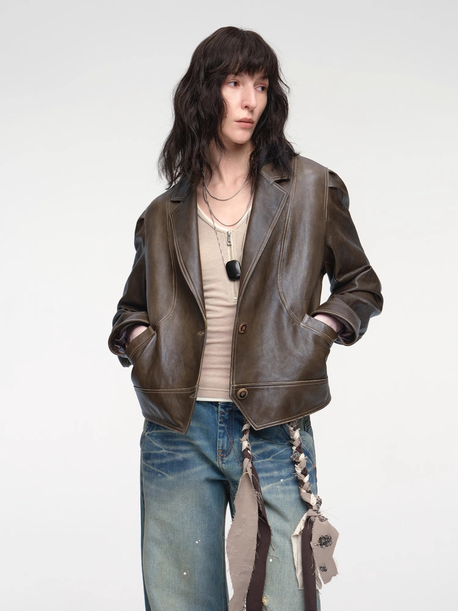 New Zealand imported waxed sheepskin distressed short leather jacket "Vintage Old Stories"