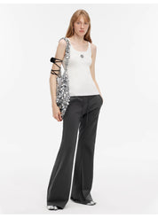 "American High Street" air-spun OE cotton fashionable low-rise fit wide waist drawstring flared pants