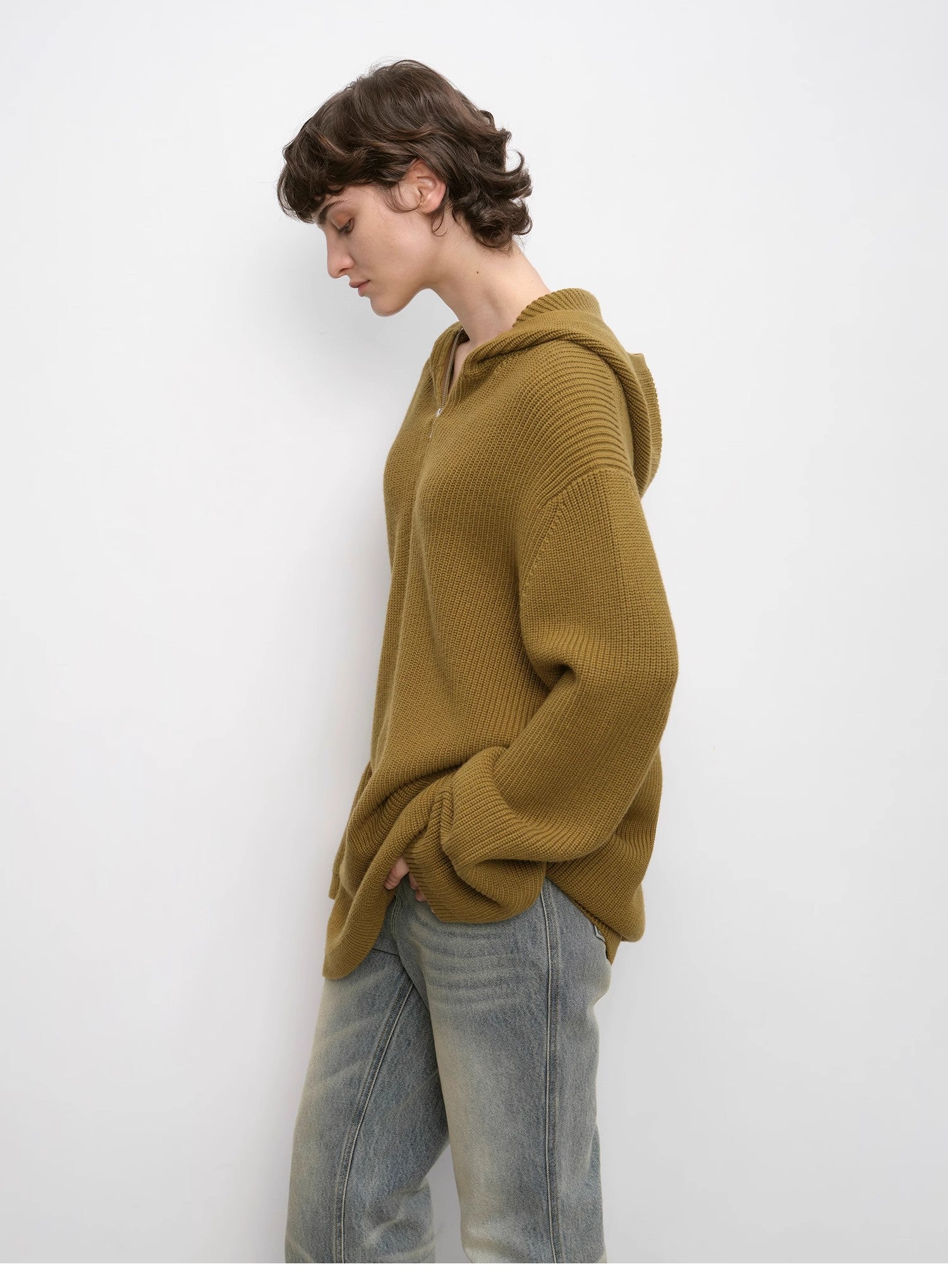 "Autumn Ticket" Simple and versatile Zhongding 30s wool blend hoodie zipper round neck sweater