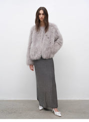 Morning Mist Manor Urban Chic Chicken Heart Collar Drop Shoulder Fox Fur Coat