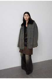 "Kuila" workwear denim fox fur lining detachable parka coat