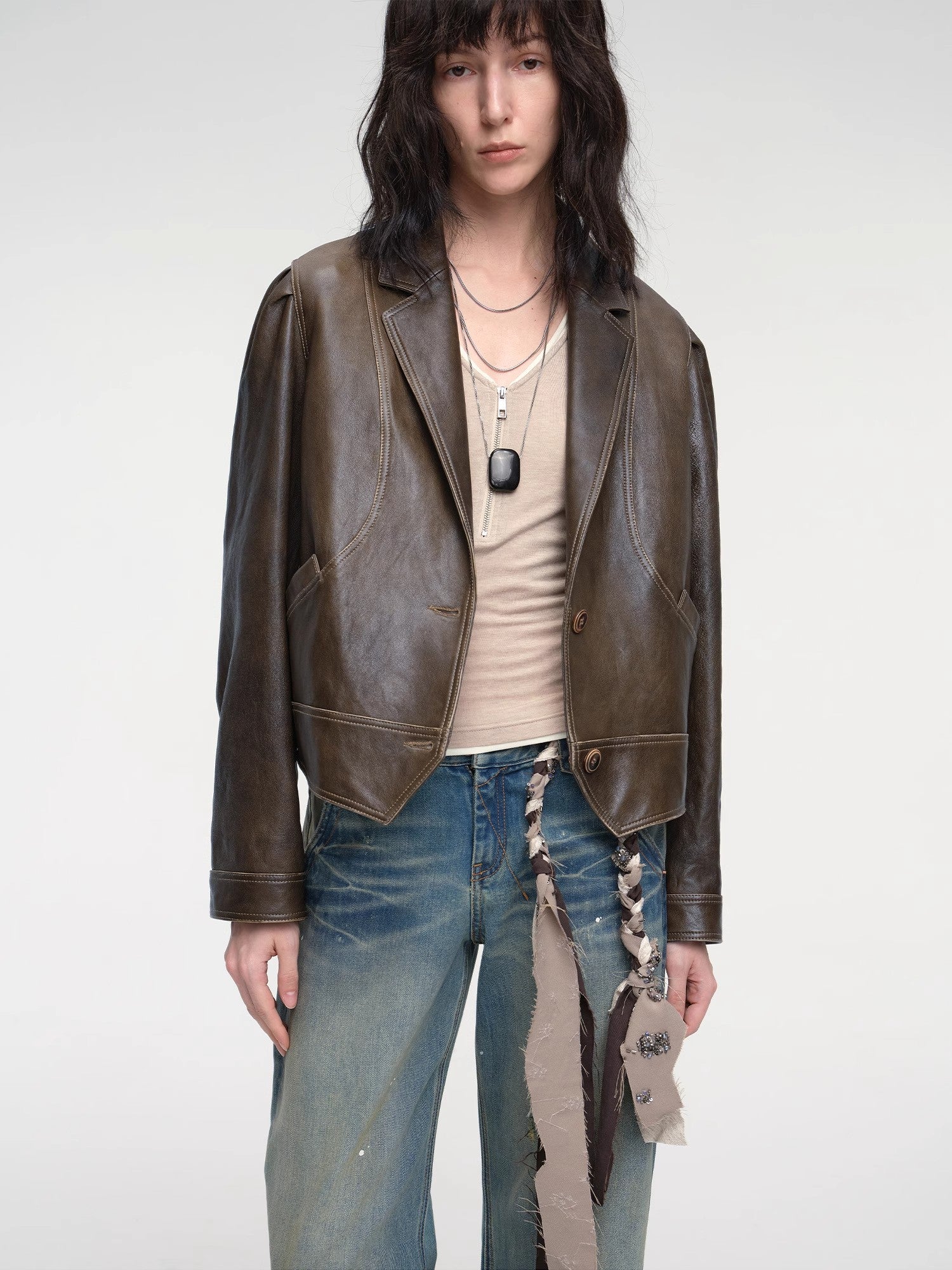 New Zealand imported waxed sheepskin distressed short leather jacket "Vintage Old Stories"