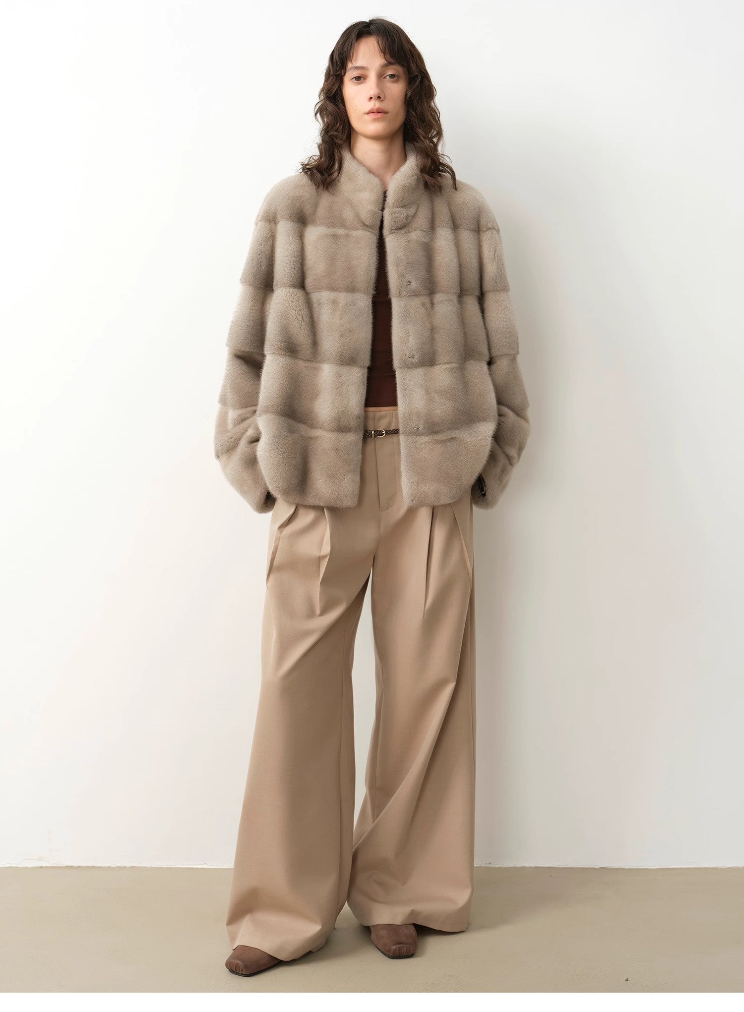 Imported purple label mink coat horizontal ridge leaning against the ridge craft mink fur coat