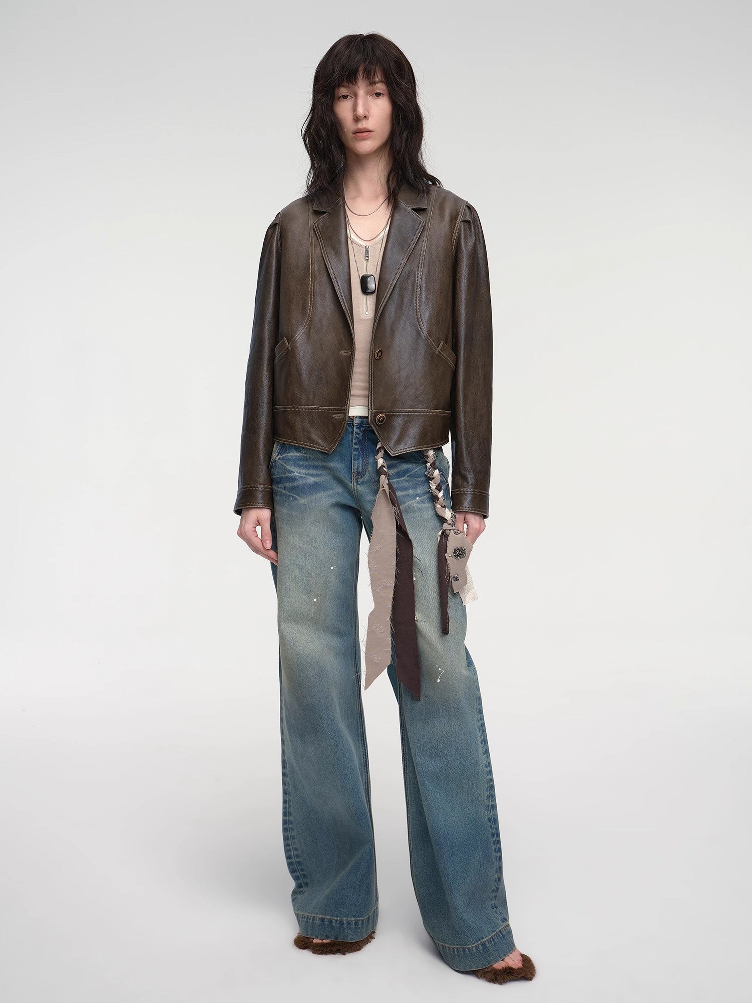 New Zealand imported waxed sheepskin distressed short leather jacket "Vintage Old Stories"