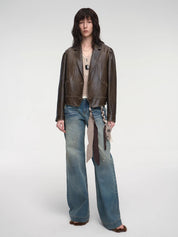 New Zealand imported waxed sheepskin distressed short leather jacket "Vintage Old Stories"