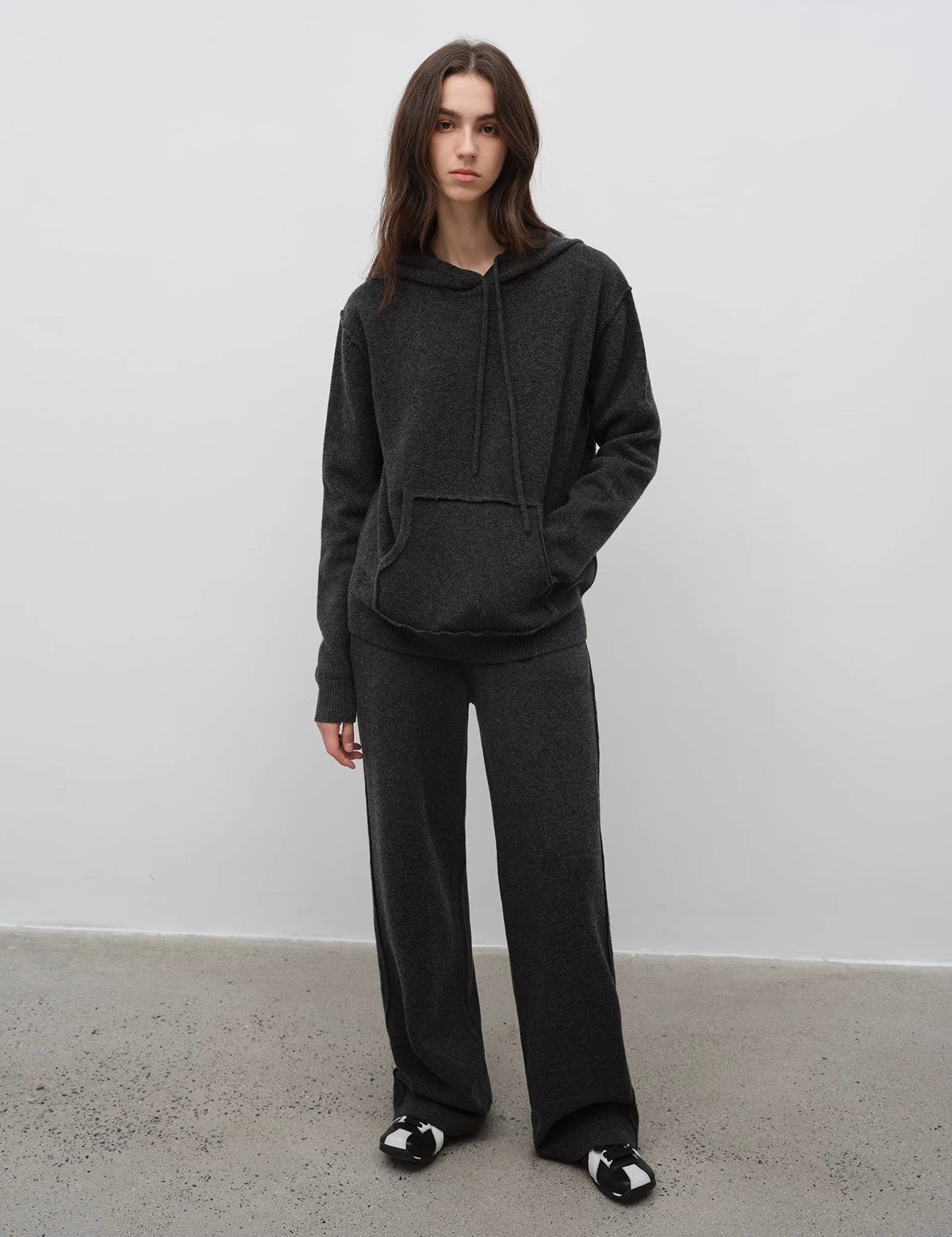 "Relaxed Encounter" Stylish Casual Sports Wool Knit Hoodie and Straight-Leg Leisure Pants Set