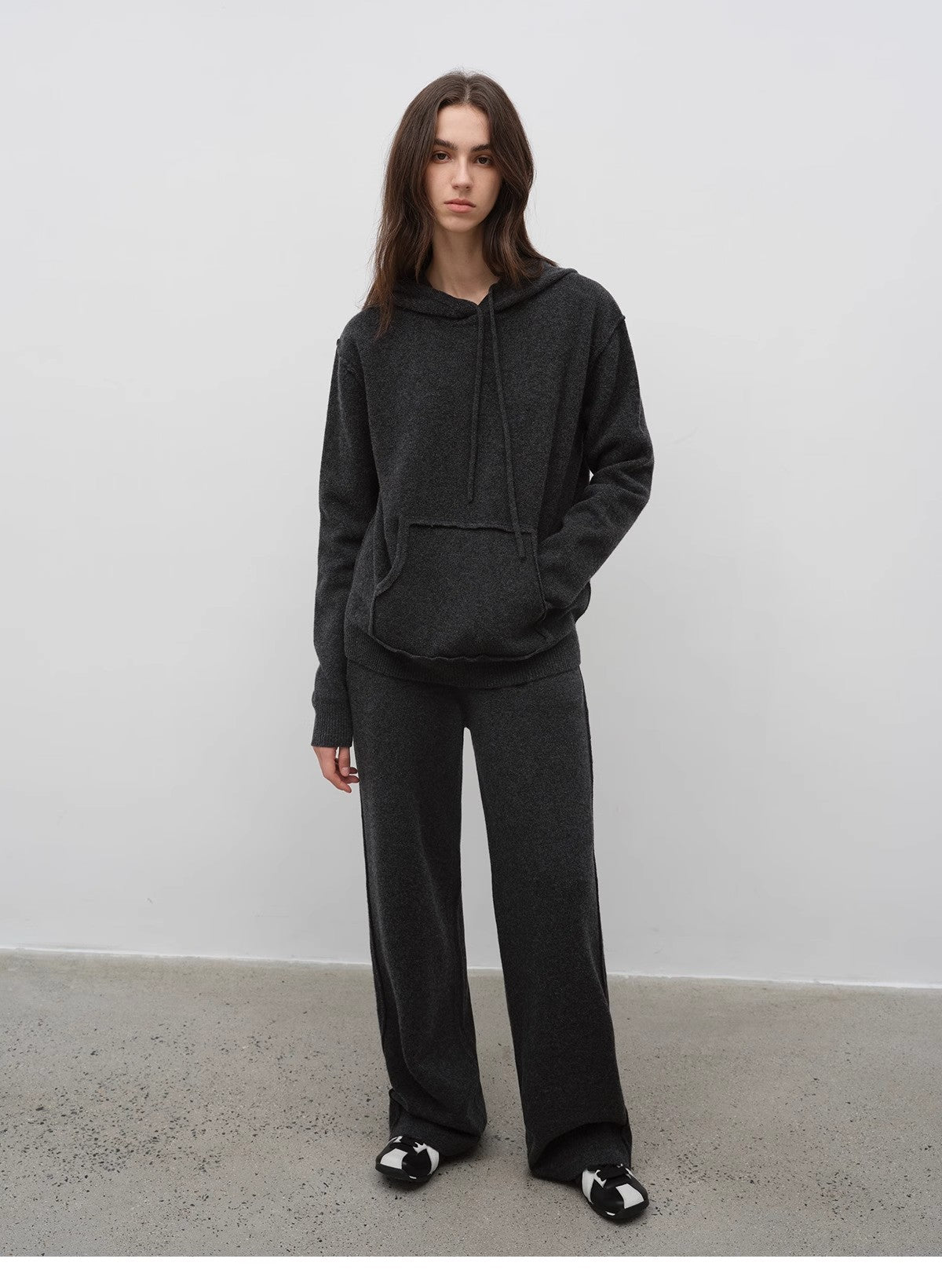 "Relaxed Encounter" Stylish Casual Sports Wool Knit Hoodie and Straight-Leg Leisure Pants Set