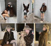 Warm coffee mink retro imported stand collar short mink fur coat