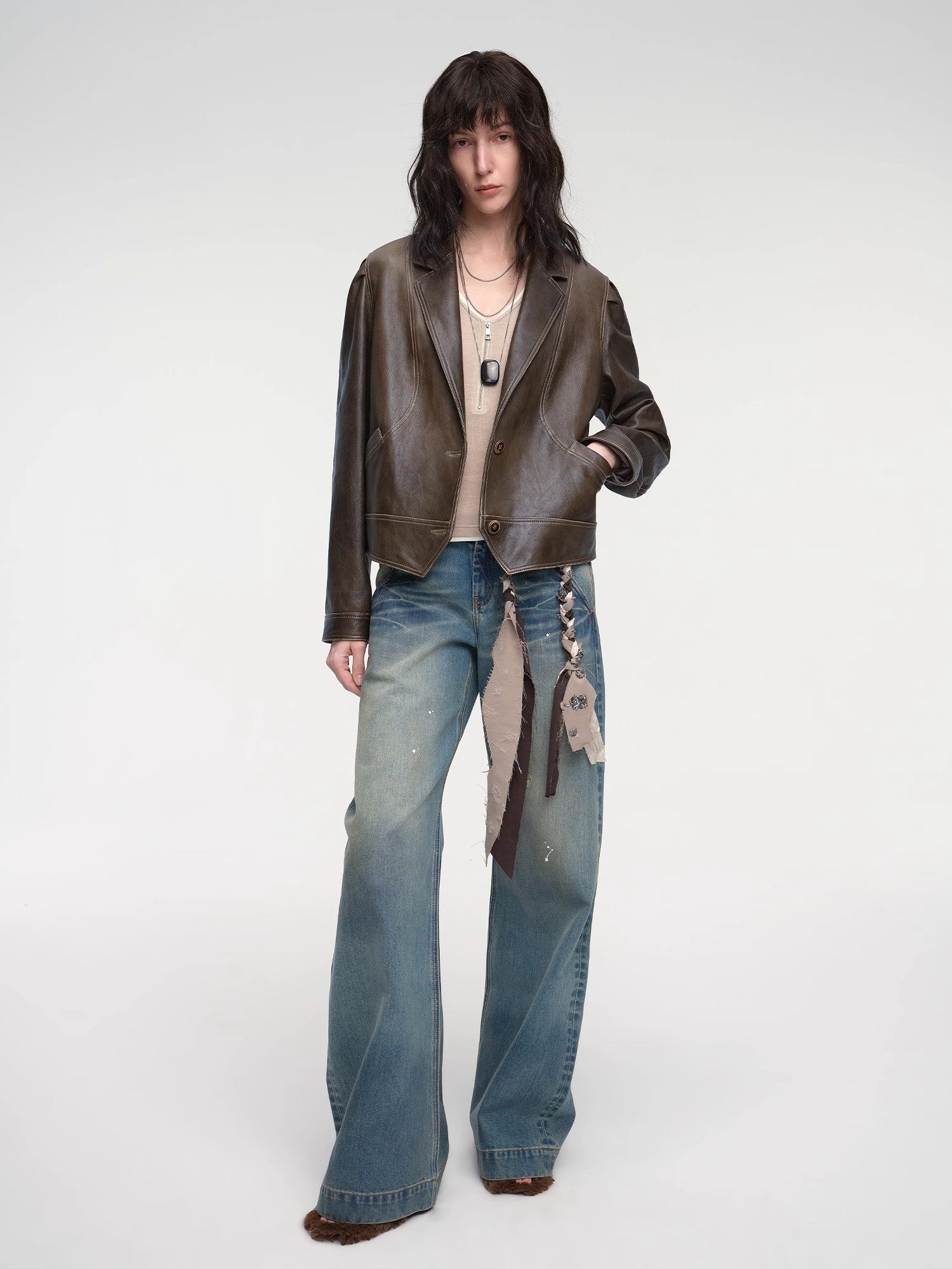 New Zealand imported waxed sheepskin distressed short leather jacket "Vintage Old Stories"