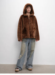 "Otaru Snow" casual hooded silhouette dropped shoulder merino wool sheepskin fur coat for women