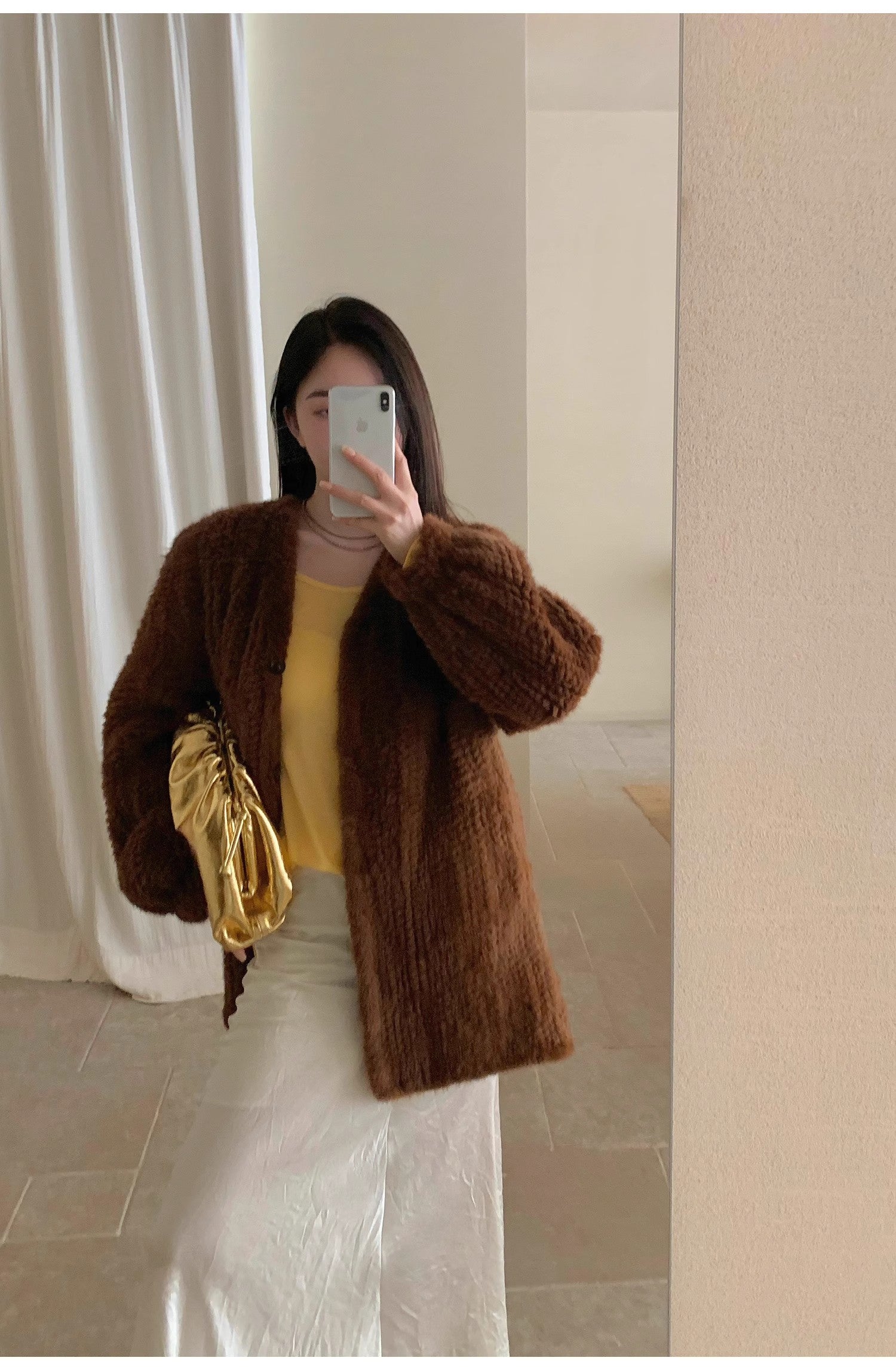 "Moon Serenade" High-luxury imported velvet mink woven fur coat mid-length mink coat (handmade)