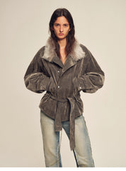 Firelady Fur Women's Goose Down Parka Coat with Detachable Toscana Shearling Fur Collar“Modern Traveler”
