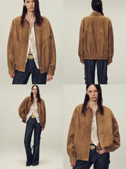 Suede top-grain sheepskin lapel genuine leather jacket