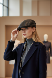 Firelady Fur | Women‘s Leather Beret in Distressed Denim with Waxed Velvet Flock