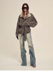 Firelady Fur Women's Goose Down Parka Coat with Detachable Toscana Shearling Fur Collar“Modern Traveler”