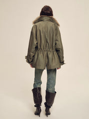 Firelady Women's Sheepskin Parka coat with Two-Tone Toscana Coyote Fur Collar“Wilderness Parka”
