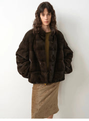 Imported purple label mink coat horizontal ridge leaning against the ridge craft mink fur coat