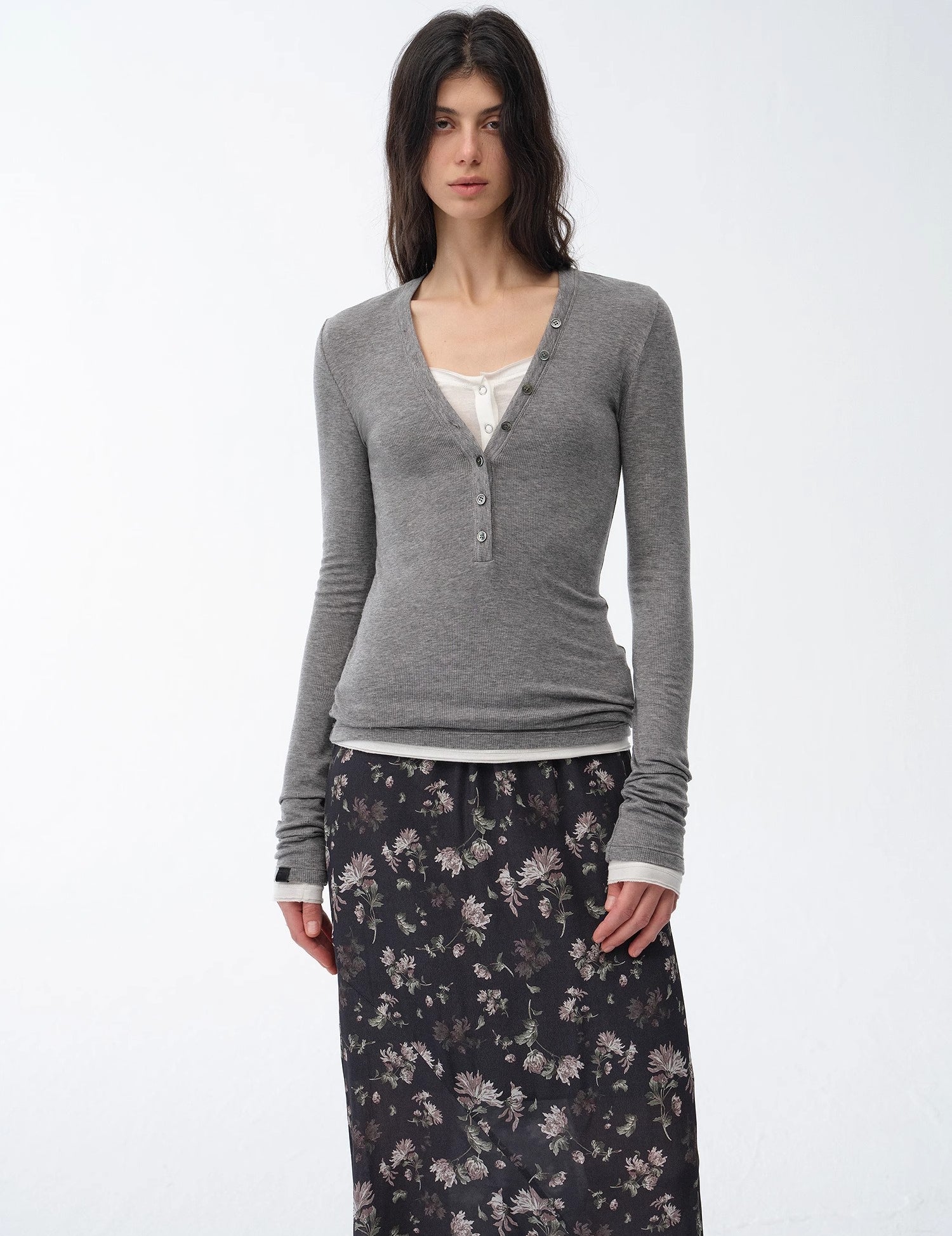 Long Sleeve V-Neck Button Knitted Bottoming Basic Tops"Pure Fashion"