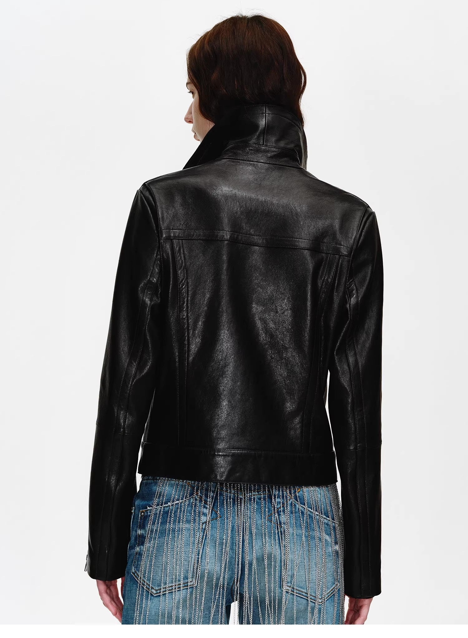 Firelady Fur Women's Motorcycle Leather Jacket - Notched Collar Short Biker Jacket - Movie Era