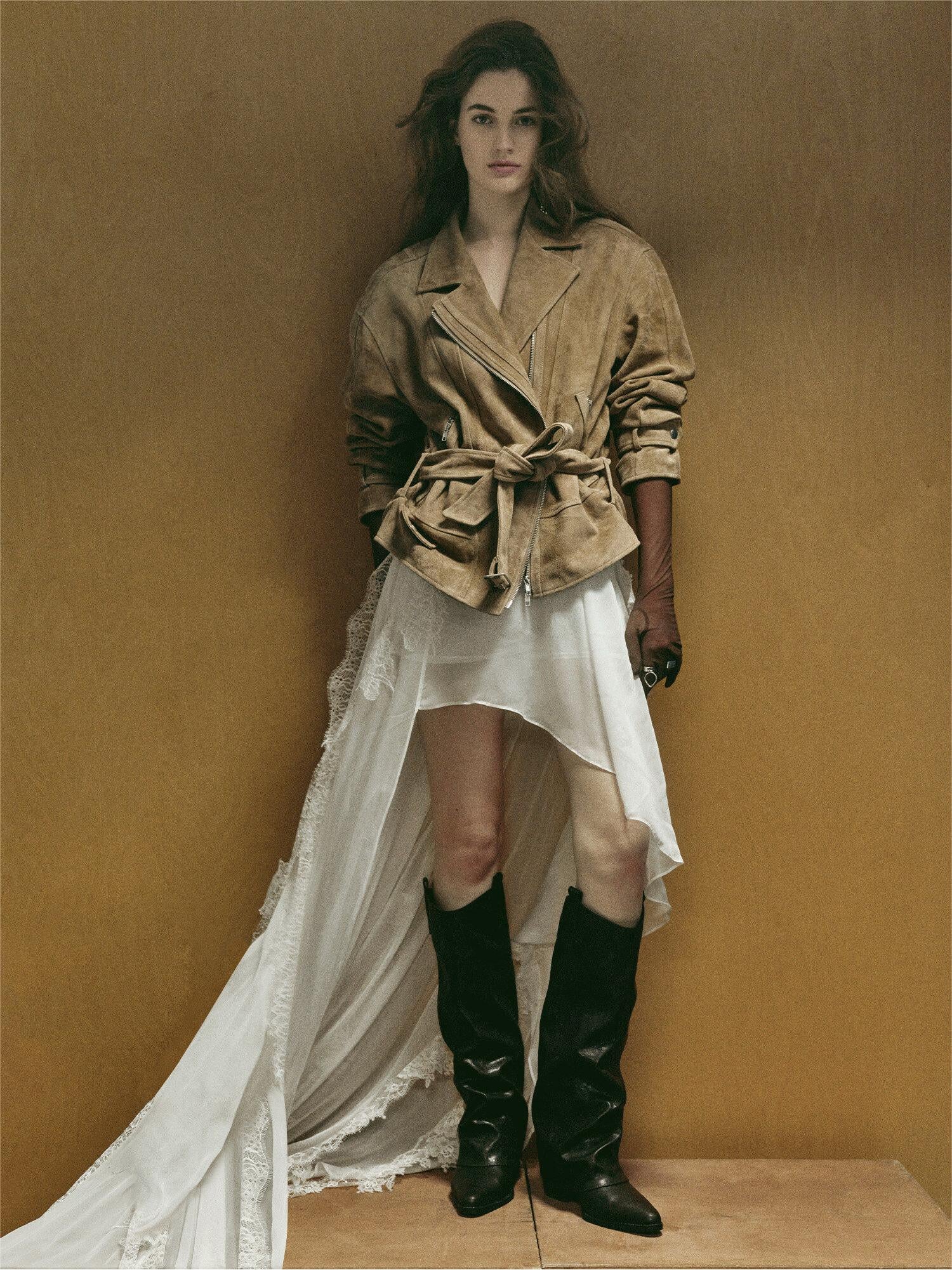 Firelady Fur Women's Sheepskin Motorcycle Jacket - Cinched Waist Biker Coat "Modern Times"