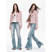 Firelady Fur Women's Motorcycle Leather Jacket - Notched Collar Short Biker Jacket - Movie Era