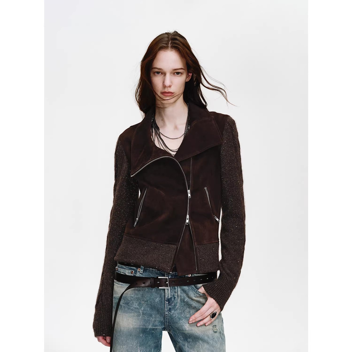 Firelady Fur Italian Sheepskin Leather Jacket Women - Merino Wool Knit Short Coat - Nishino Twilight