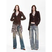 Firelady Fur Italian Sheepskin Leather Jacket Women - Merino Wool Knit Short Coat - Nishino Twilight