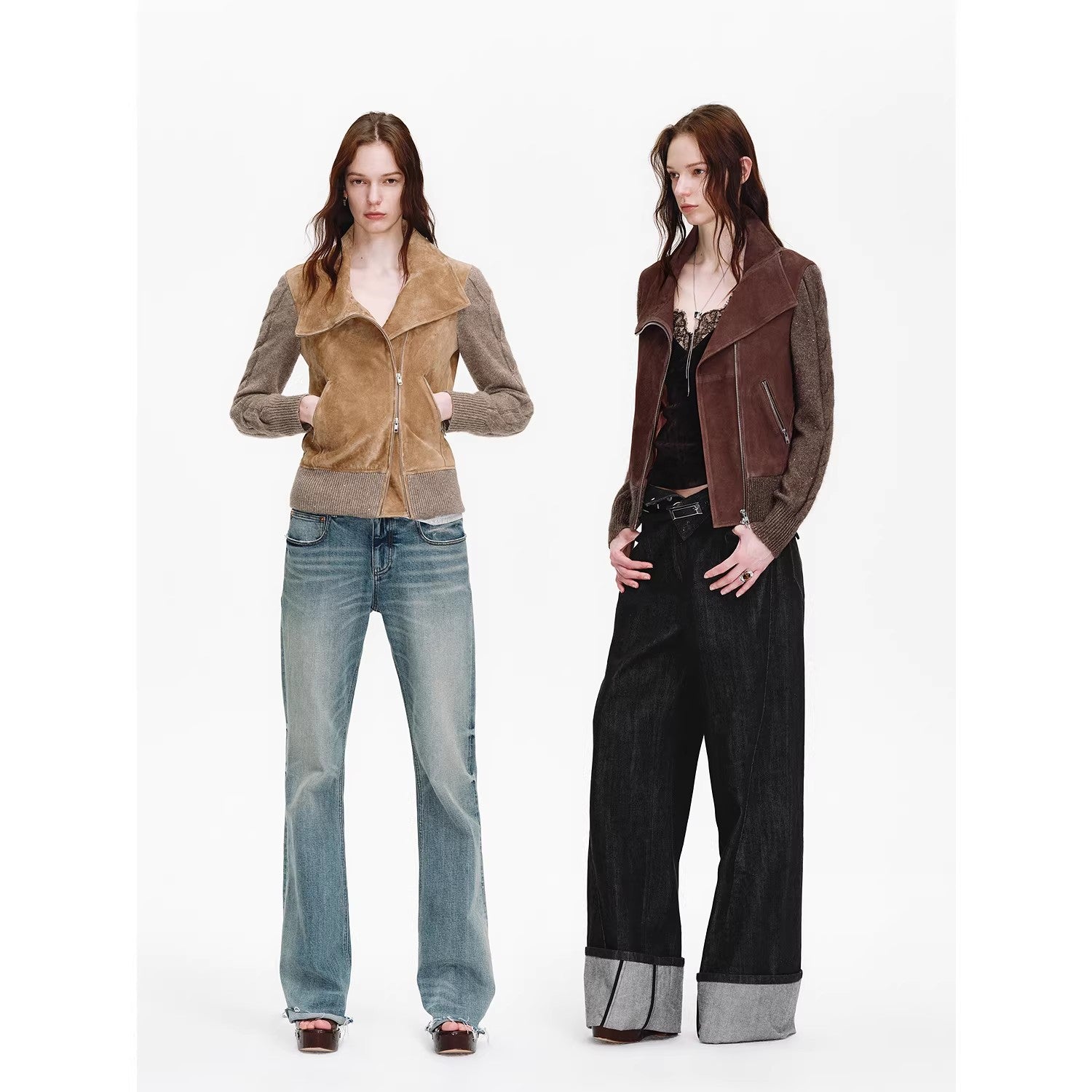 Firelady Fur Italian Sheepskin Leather Jacket Women - Merino Wool Knit Short Coat - Nishino Twilight