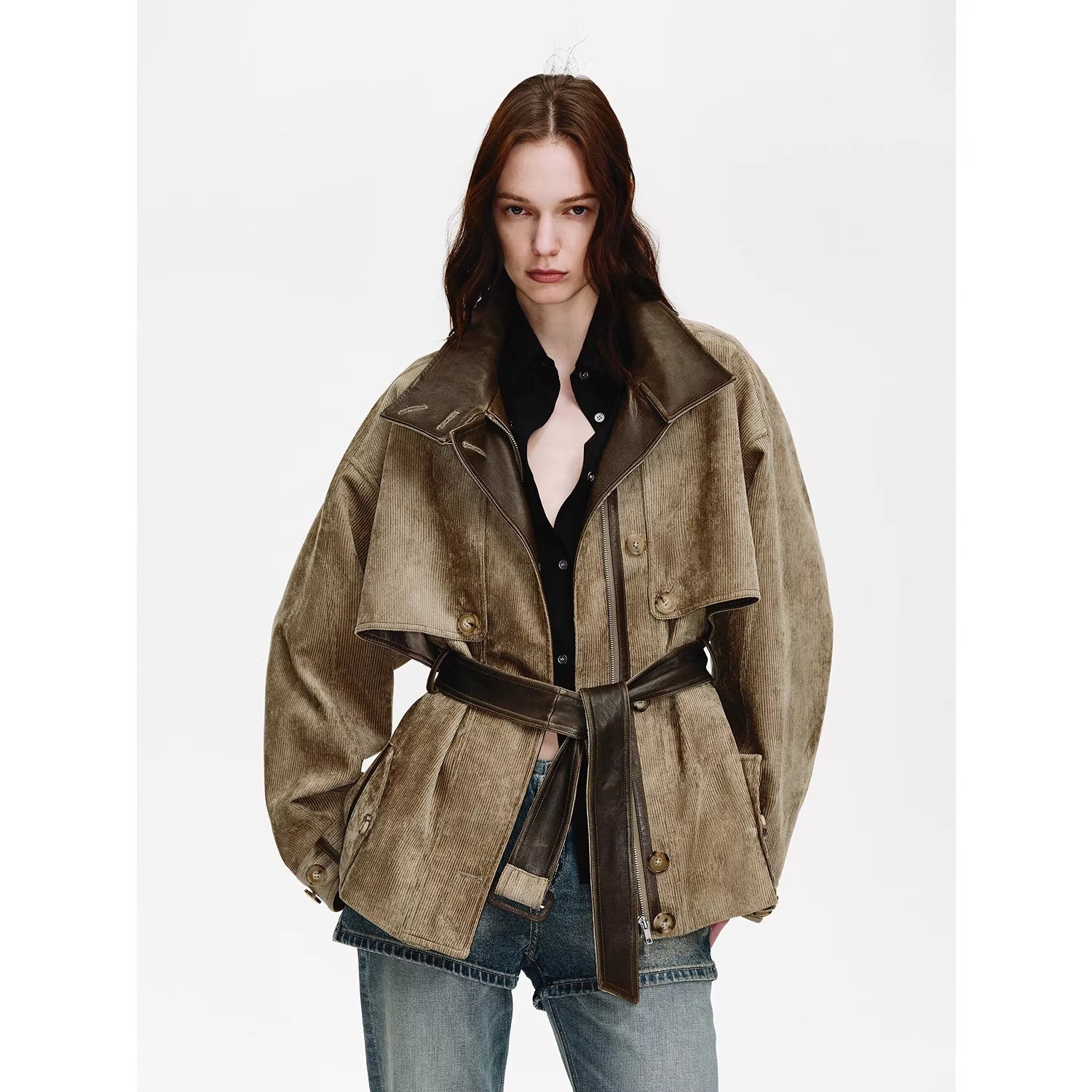 Firelady Fur Women's Belted Trench Coat - Drop Shoulder Short Jacket “Retro Traveler Style”