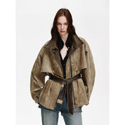 Firelady Fur Women's Belted Trench Coat - Drop Shoulder Short Jacket “Retro Traveler Style”