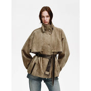 Firelady Fur Women's Belted Trench Coat - Drop Shoulder Short Jacket “Retro Traveler Style”