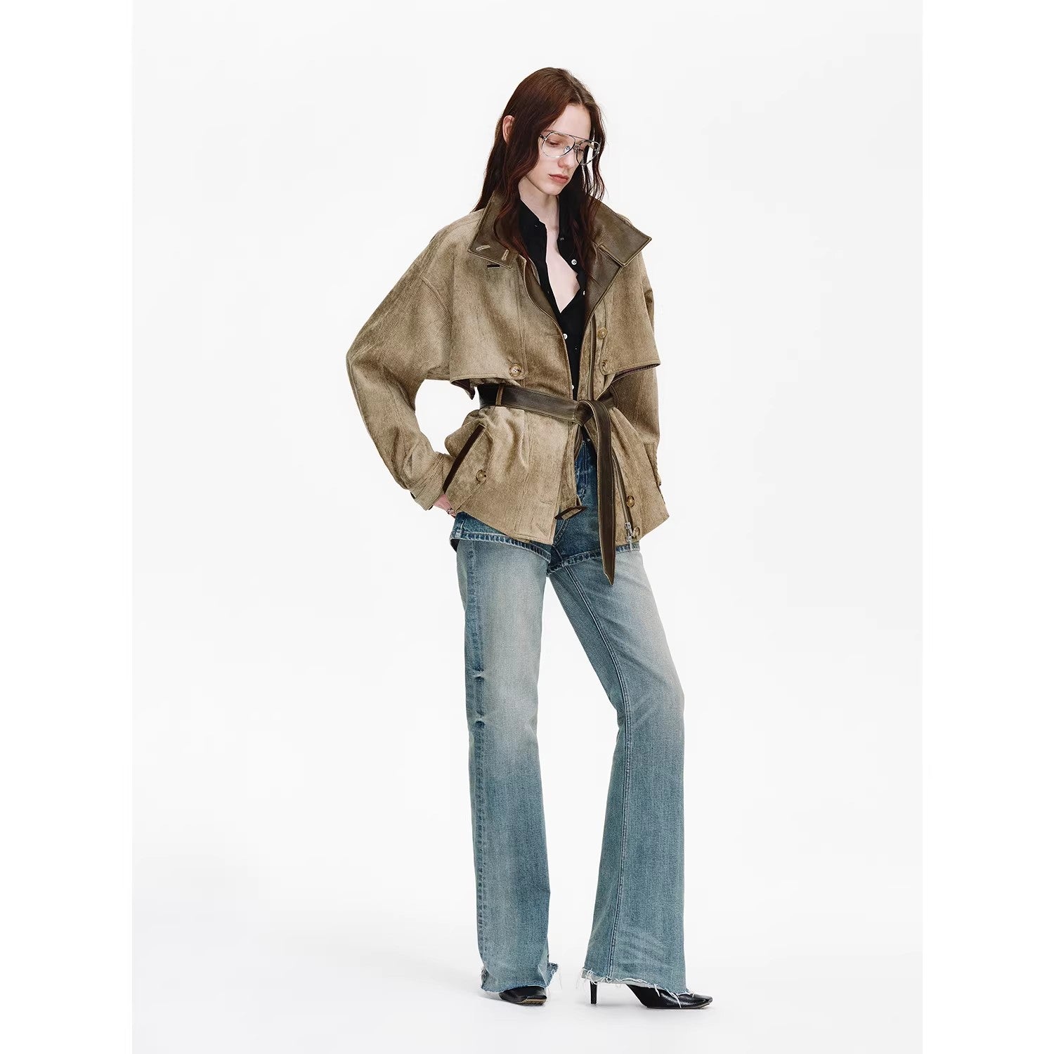 Firelady Fur Women's Belted Trench Coat - Drop Shoulder Short Jacket “Retro Traveler Style”