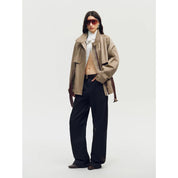 Firelady Fur Women's Belted Trench Coat - Drop Shoulder Short Jacket “Retro Traveler Style”