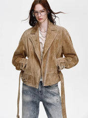 Firelady Fur Women's Sheepskin Motorcycle Jacket - Cinched Waist Biker Coat "Modern Times"