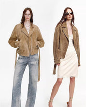 Firelady Fur Women's Sheepskin Motorcycle Jacket - Cinched Waist Biker Coat "Modern Times"