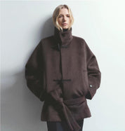 THE ARTM Women's Alpaca Wool Blend Stand Collar Short Coat "Elegant Warmth"