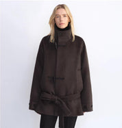 THE ARTM Women's Alpaca Wool Blend Stand Collar Short Coat "Elegant Warmth"