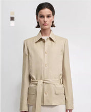 THE ARTM Women's Linen Blazer Jacket with Belt - Slim Fit Short Hunting Jacket for Spring