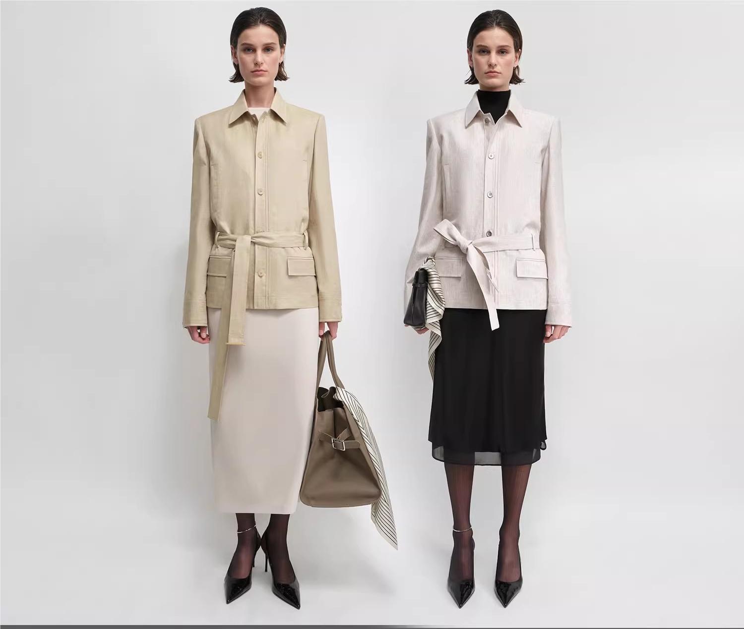 THE ARTM Women's Linen Blazer Jacket with Belt - Slim Fit Short Hunting Jacket for Spring