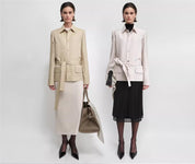 THE ARTM Women's Linen Blazer Jacket with Belt - Slim Fit Short Hunting Jacket for Spring