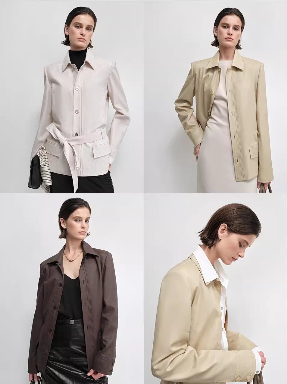 THE ARTM Women's Linen Blazer Jacket with Belt - Slim Fit Short Hunting Jacket for Spring