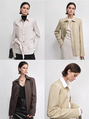 THE ARTM Women's Linen Blazer Jacket with Belt - Slim Fit Short Hunting Jacket for Spring