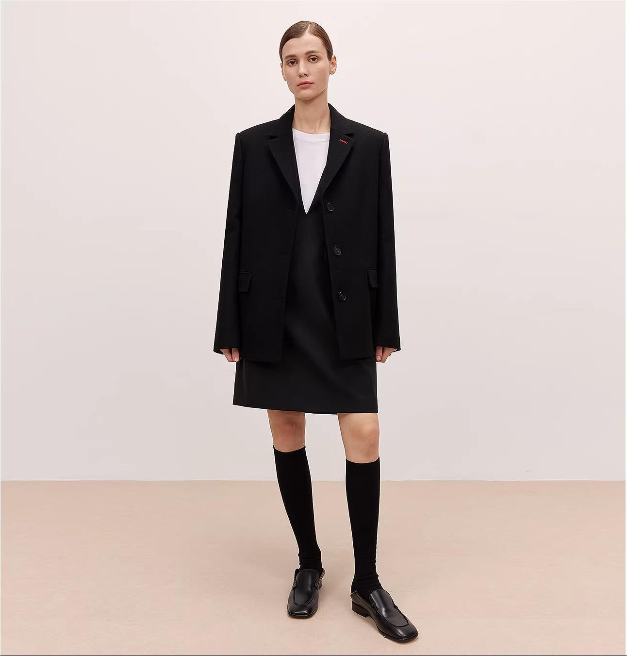 THE ARTM Women's Oversized Blazer Suit Set - Wide Shoulder Wool Jacket with Vest