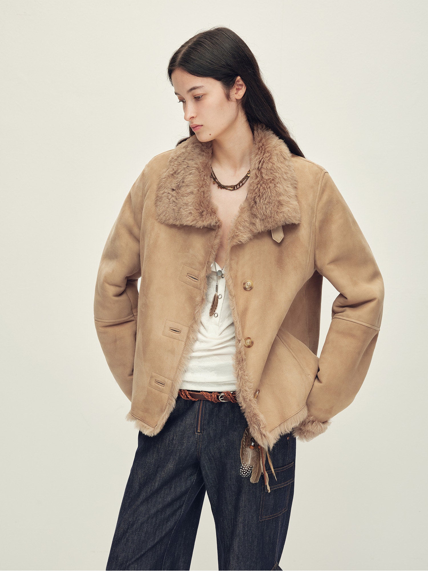 Firelady Fur Women’s Shearling Coat Crafted with Italian Contrast Suede & Tuscan Shearling“Winter Mochi”