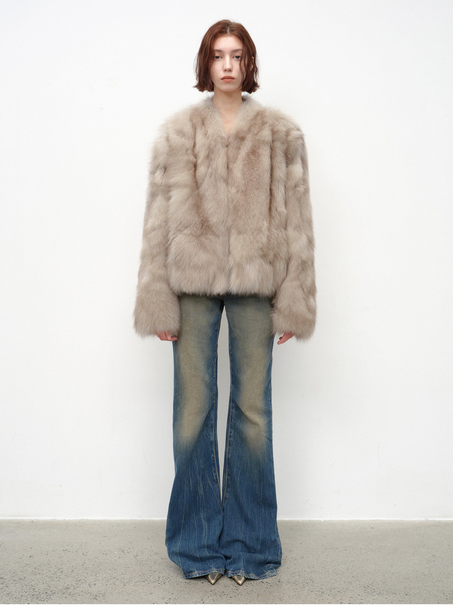 Firelady Fur Women‘s Short Fox Fur Coat | SagaFurs Crown-Grade Ombré Dyed Collar“Chic Sister”