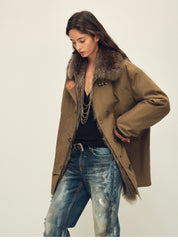 Firelady Fur Women's Goose Down Fur Parka with Detachable Raccoon Fur Hood“Hearthside Simmer”