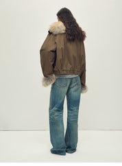 Firelady Fur Women‘s Cropped  Fur Parka with Raccoon Fur Trim & 90% Goose Down | Multi-Pocket Utility Style “Nordic Woods”