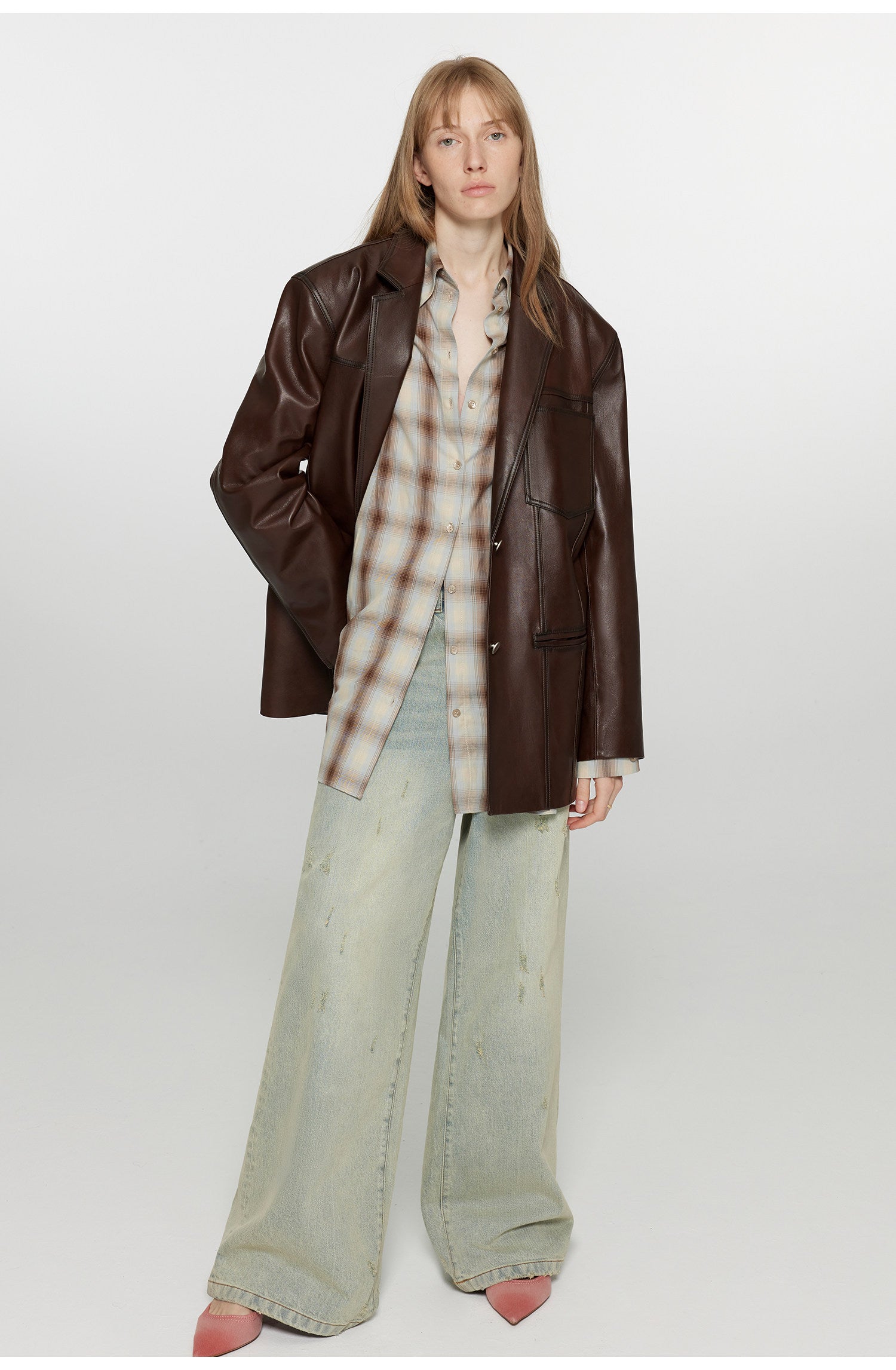 Firelady Fur Women‘s Genuine Lambskin Leather Jacket - Imported Vegetable-Tanned Suede, “Oversized Leather Blazer”